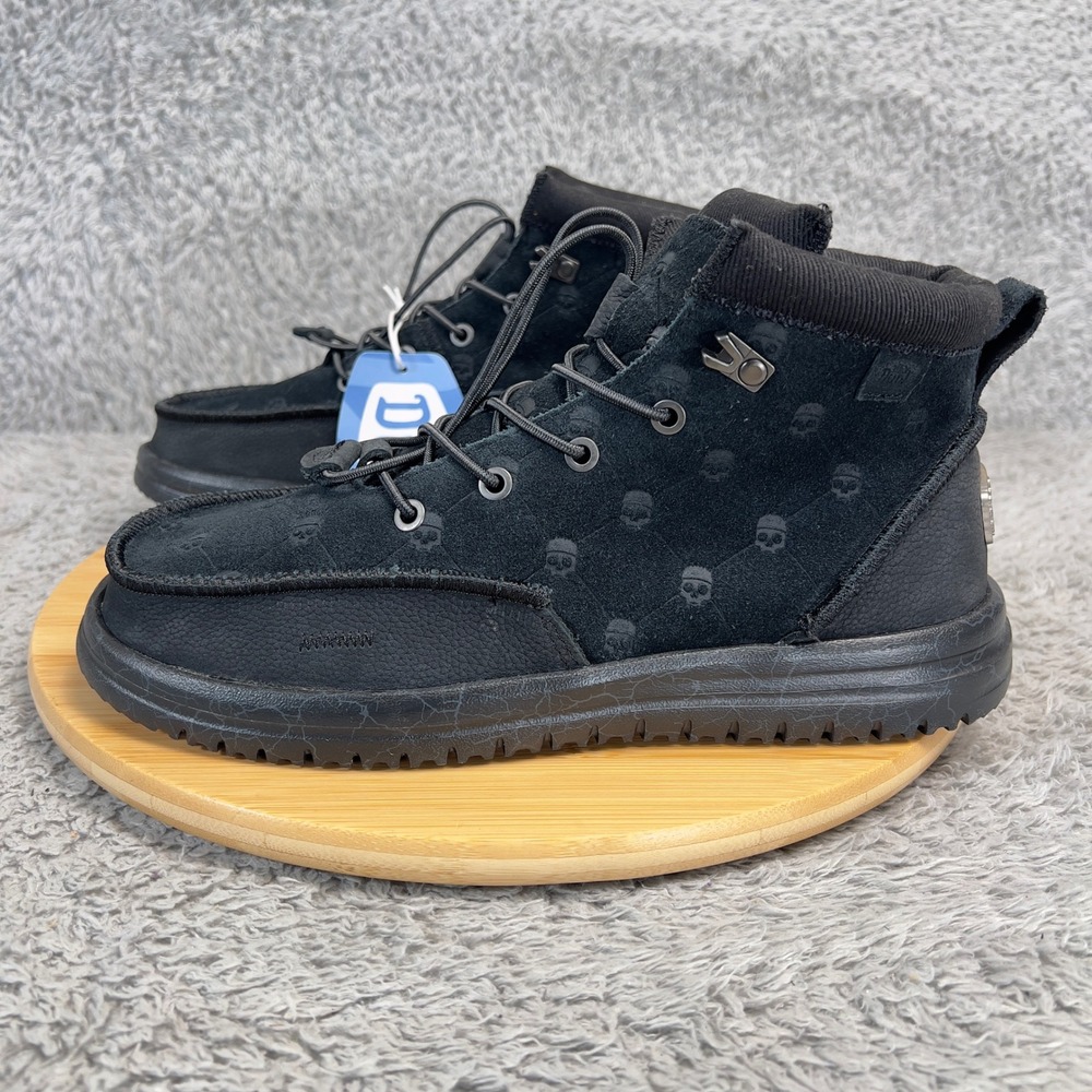Hey Dude Jelly Roll Bradley Suede High Top Boots Men 9 Black Skull 45334-0PH NWT